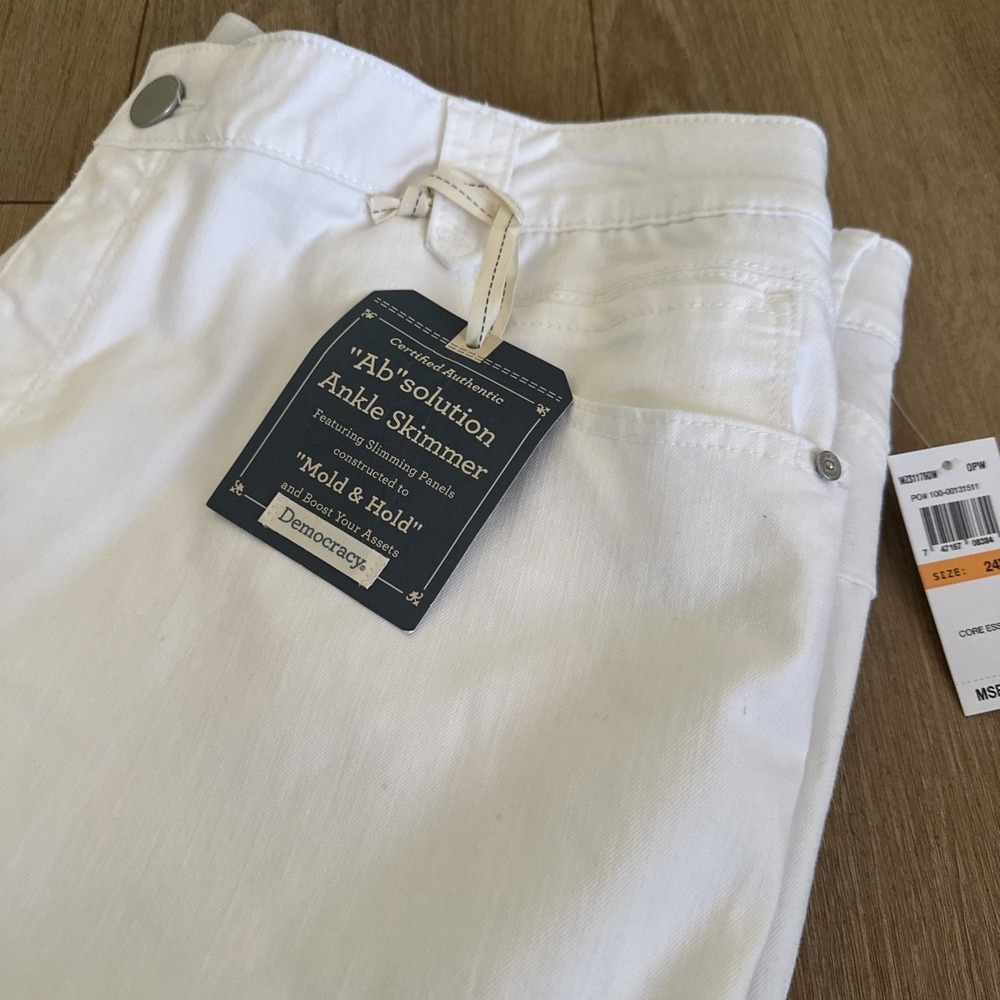 Democracy Women's White Denim Stretch Ankle Skimmer Pants Slimming Plus Size 24W